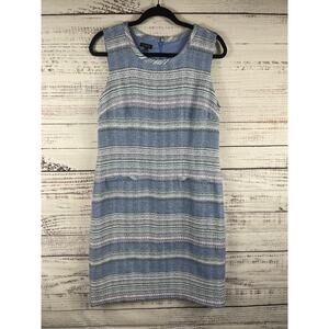 Talbots Dress Womens 8 Blue Striped Tweed Sleeveless Sheath Knee Length Work